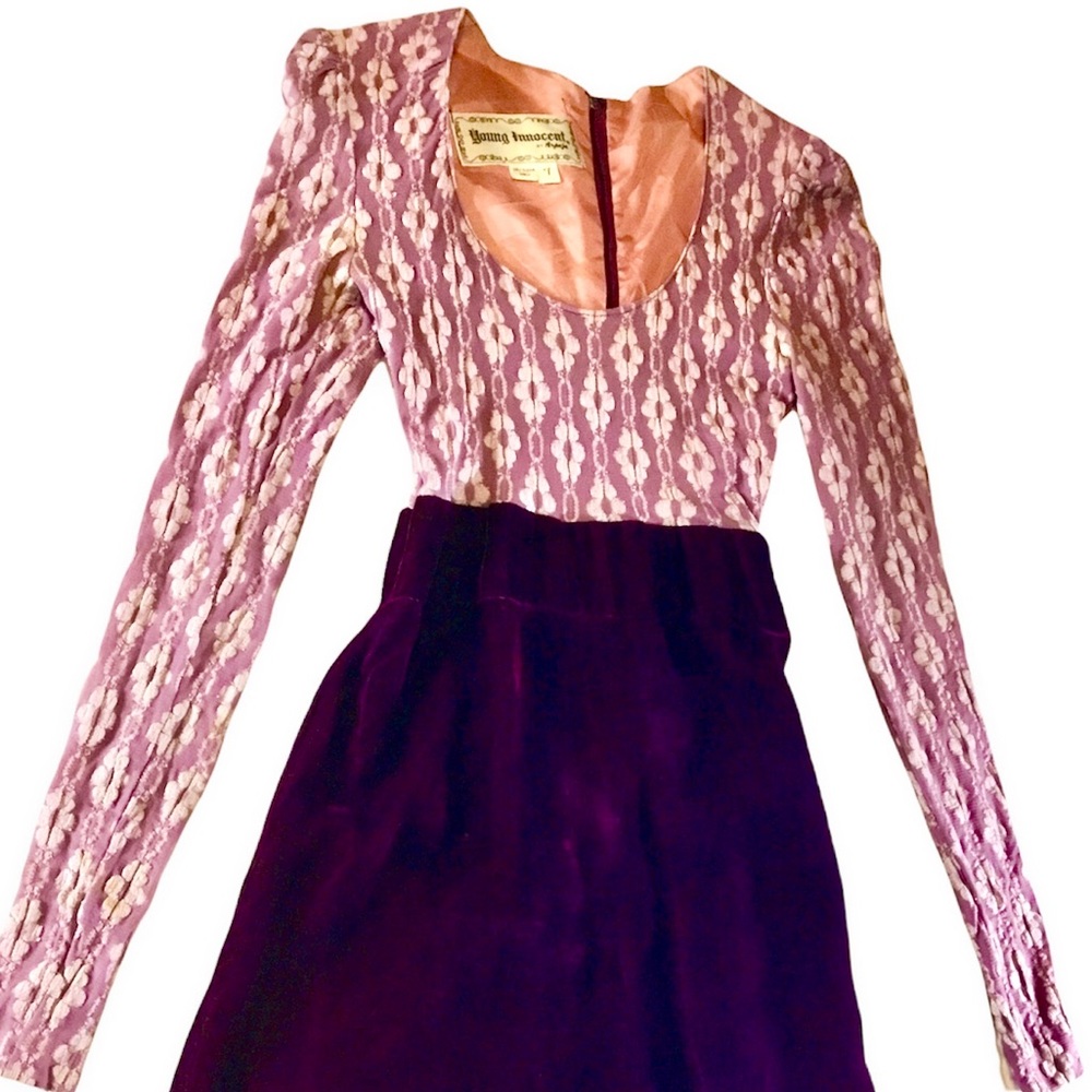 Vintage 70’s Young Inoccent Granny Core Dress Plum w/Purple Velvet Maxi - Picture 3 of 16